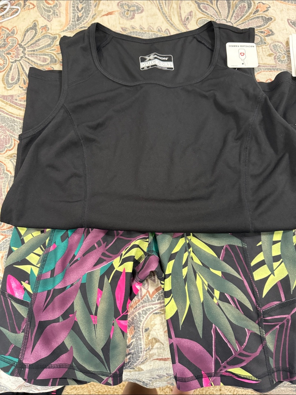 Xersion Tropical bike shorts and black tank top med and xlg